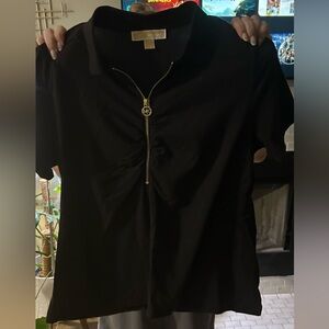 Michael Kors Black Short Sleeve Zip-Up Top
